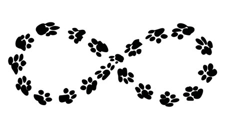 Infinity Loop Paw Print Trail Silhouette Symbol isolated on plain white background.のイラスト素材