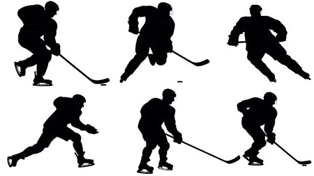 Ice Hockey Player Action Silhouette Set isolated on plain white background.のイラスト素材