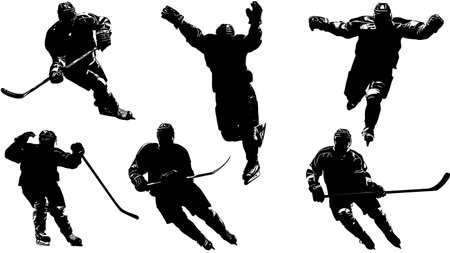 Ice Hockey Player Goal Celebration Silhouette Set isolated on plain white background.のイラスト素材