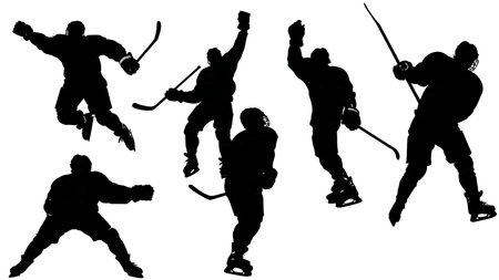 Ice Hockey Player Goal Celebration Silhouette Set isolated on plain white background.のイラスト素材