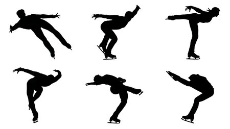 Ice Hockey Player Checking Silhouette Action Set isolated on plain white background.のイラスト素材