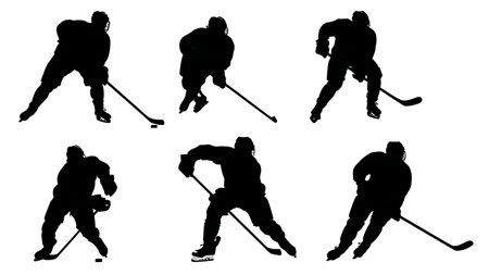 Ice Hockey Player Blocking Shot Silhouette isolated on plain white background.のイラスト素材