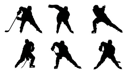 Ice Hockey Goalie Saves Silhouette Collection isolated on plain white background.のイラスト素材