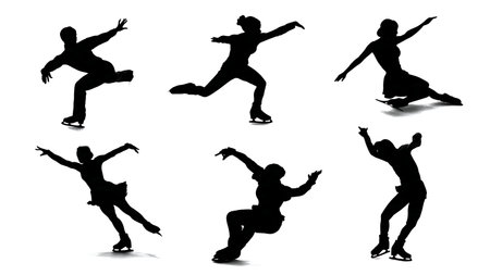 Figure Skating Spin Positions Silhouette Vector Set isolated on plain white background.のイラスト素材