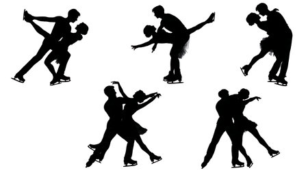 Pairs Skating Split Lift Silhouette Pack isolated on plain white background.のイラスト素材