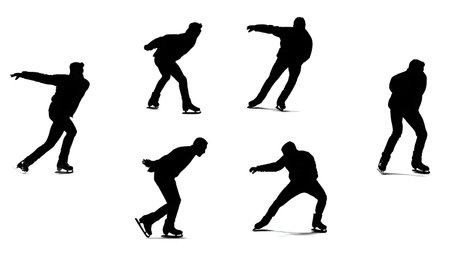 Ice Skating Stop Maneuver Silhouette Set isolated on plain white background.のイラスト素材