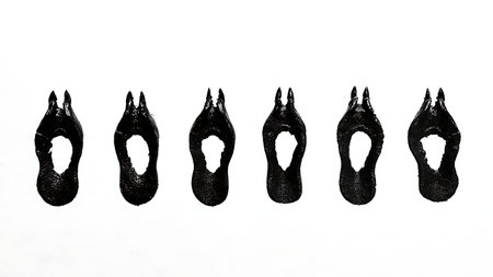 Unshod Horse Hoof Print Silhouette Set isolated on plain white background.