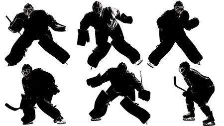 Ice Hockey Goalie Stance Silhouette Collection isolated on plain white background.のイラスト素材