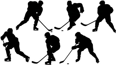 Ice Hockey Player Action Silhouette Set isolated on plain white background.のイラスト素材