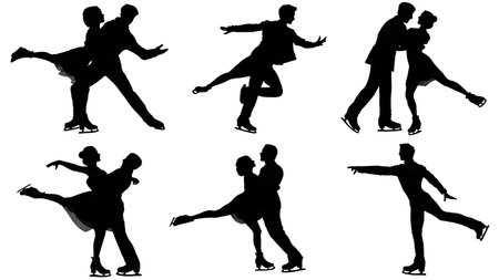 Dynamic Pairs Ice Skating Lifts Silhouette Collection isolated on plain white background.のイラスト素材