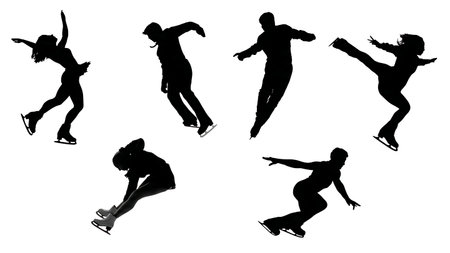 Pairs Skating Throw Jump Silhouette Action Set isolated on plain white background.のイラスト素材