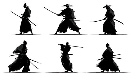 Katana Sword Position and Angle Silhouette Icons isolated on plain white background.のイラスト素材
