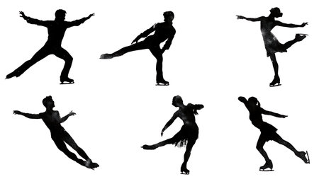Ice Dance Intricate Footwork Silhouette Set isolated on plain white background.のイラスト素材