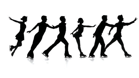 Pairs Skaters Side-by-Side Spins Silhouette isolated on plain white background.のイラスト素材
