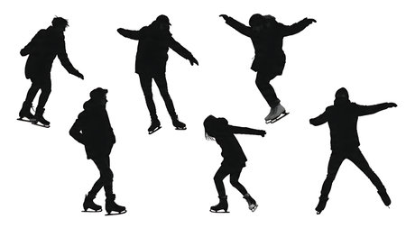 Outdoor Ice Rink Recreational Skating Silhouette isolated on plain white background.のイラスト素材