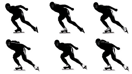 Long Track Speed Skater Silhouette Collection isolated on plain white background.のイラスト素材