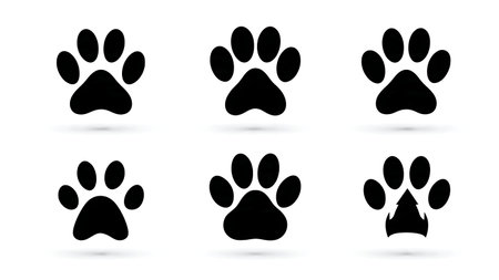 Knight Helmet Guardian Paw Print Silhouette Set isolated on plain white background.のイラスト素材