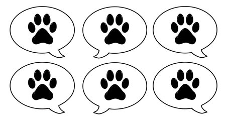 Paw Print in Speech Bubble Icon Silhouette Set isolated on plain white background.のイラスト素材