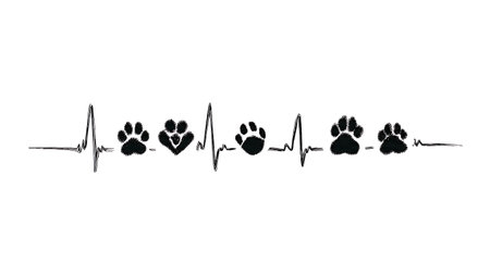 Paw Print with Heartbeat EKG Line Silhouette Set isolated on plain white background.のイラスト素材