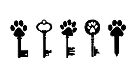 Paw Print Key Silhouette Icon Collection isolated on plain white background.のイラスト素材