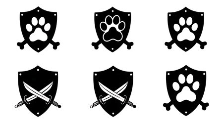 Pirate Paw Print Shield and Bones Silhouette isolated on plain white background.のイラスト素材