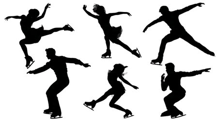 Pairs Skating Throw Jump Silhouette Action Set isolated on plain white background.のイラスト素材