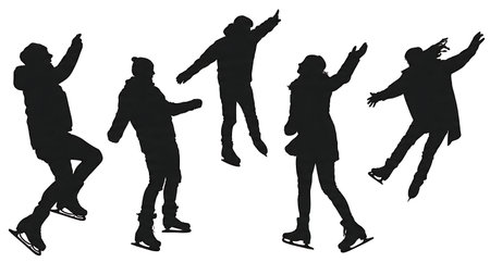 Outdoor Ice Rink Recreational Skating Silhouette isolated on plain white background.のイラスト素材