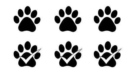 Paw Print with Check Mark Approval Silhouette Icon isolated on plain white background.のイラスト素材