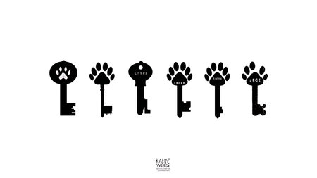 Paw Print Key Silhouette Icon Collection isolated on plain white background.のイラスト素材