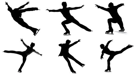 Male Figure Skater Artistic Pose Silhouette Pack isolated on plain white background.のイラスト素材