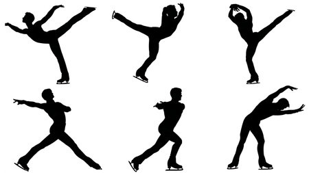 Male Figure Skater Artistic Pose Silhouette Pack isolated on plain white background.のイラスト素材