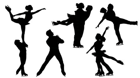 Pairs Skating Split Lift Silhouette Pack isolated on plain white background.のイラスト素材