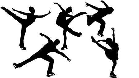 Pairs Skating Twist Lift Silhouette Action Pack isolated on plain white background.のイラスト素材