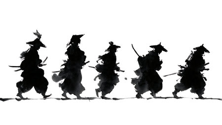 Samurai Carrying Wounded Comrade Silhouette Set isolated on plain white background.のイラスト素材