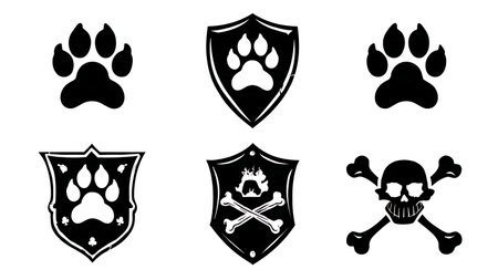 Pirate Paw Print Shield and Bones Silhouette isolated on plain white background.のイラスト素材