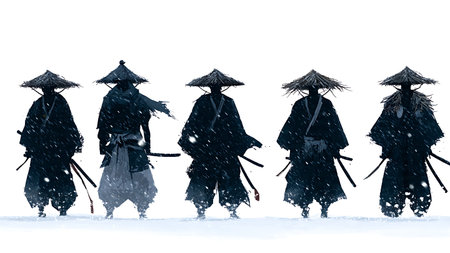 Winter Samurai Silhouette Collection isolated on plain white background.のイラスト素材