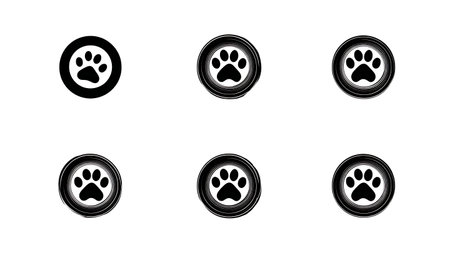 Camera Lens with Paw Print Aperture Silhouette Icon isolated on plain white background.のイラスト素材