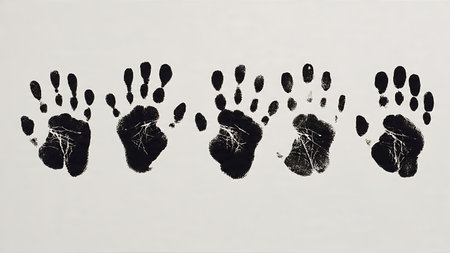 Primate Hand and Foot Print Silhouette Set isolated on plain white background.のイラスト素材