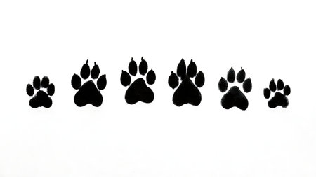 Paw Print Size Progression Silhouette Line isolated on plain white background.のイラスト素材