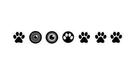 Camera Lens with Paw Print Aperture Silhouette Icon isolated on plain white background.のイラスト素材