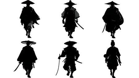 Samurai in Disguise Silhouette Collection isolated on plain white background.のイラスト素材