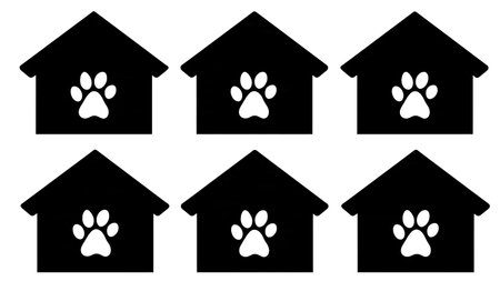 Pet Friendly Home with Paw Print Icon Silhouette Set isolated on plain white background.のイラスト素材
