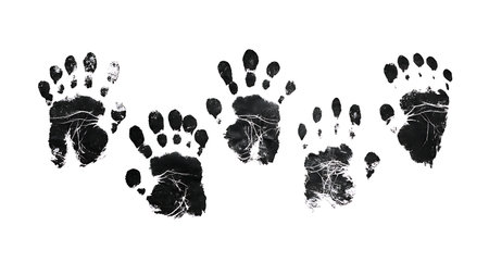 Primate Hand and Foot Print Silhouette Set isolated on plain white background.のイラスト素材