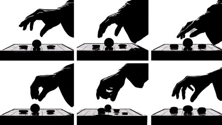 Samurai Playing Go Strategy Game Silhouette Icons isolated on plain white background.のイラスト素材