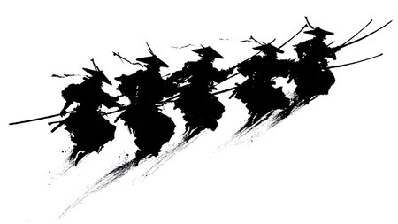 Samurai Spinning Slash Attack Silhouette Pack isolated on plain white background.のイラスト素材