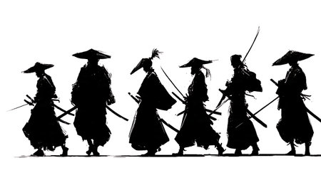 Samurai Sheathing Sword (Noto) Silhouette Collection isolated on plain white background.のイラスト素材