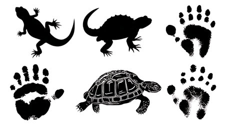 Reptile and Amphibian Footprint Silhouette Pack isolated on plain white background.のイラスト素材