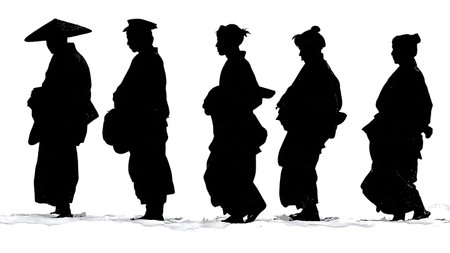 Winter Samurai Silhouette Collection isolated on plain white background.のイラスト素材