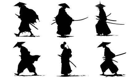 The Samurai's Journey Silhouette Story Pack isolated on plain white background.のイラスト素材