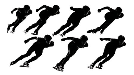 Short Track Speed Skating Silhouette Pack isolated on plain white background.のイラスト素材